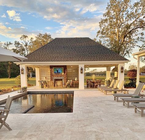 Pool Gazebo, Pool House Ideas, Dream Backyard Pool, Pool House Designs, Pools Backyard Inground, Pool House Plans, Outdoor Fireplace Patio, Outdoor Pavilion, Backyard Oasis Ideas