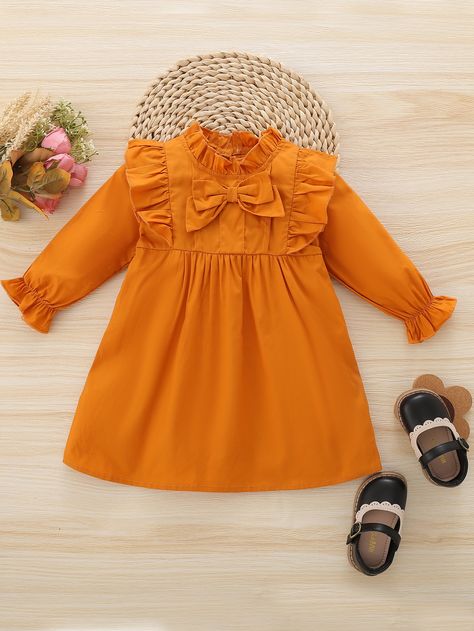 Dress Stitching, Flounce Sleeve Dress, African Bridal Dress, Couture Mode, Baby Bow, Baby Dresses, Flounce Sleeve, Orange Fashion