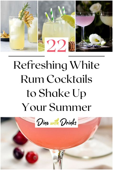 Collage of 4 white rum cocktails. Refreshing Rum Cocktails, Best Rum Cocktails, Summer Rum Cocktails, Rum Mixed Drinks, Spiced Rum Cocktails, Triple Sec Cocktails, Rum Drinks Recipes, Rum Cocktail Recipes, Rum Recipes