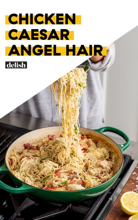 Angel Hair Side Dish, Caesar Chicken Pasta, Angel Hair Pasta Casserole, Creamy Caesar Chicken, Angel Hair Pasta Recipes, Ceasar Dressing, Chicken Caesar Pasta, Caesar Pasta, Caesar Chicken