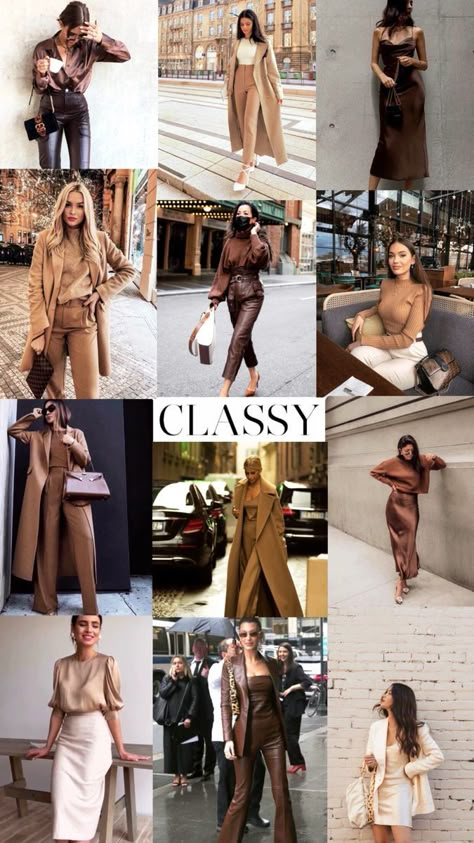 Nude Outfits Classy, Brown Aesthetic Outfit, Tan Outfit, How To Have Style, Collage Outfits, Nude Outfits, Monochromatic Fashion, Different Pictures, Fashion Capsule Wardrobe