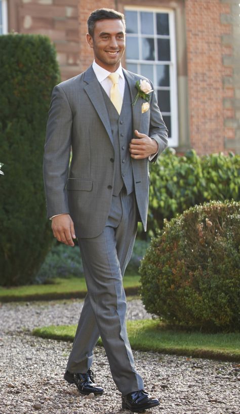 Claverley - Lounge Suits - Wedding Suits Pale Yellow Weddings, Fall Wedding Suits, Wedding Suits Men Grey, Best Wedding Suits, Grey Suit Wedding, Yellow Wedding Theme, Wedding Guest Outfit Fall, Yellow Suit, Wedding Suits Groom