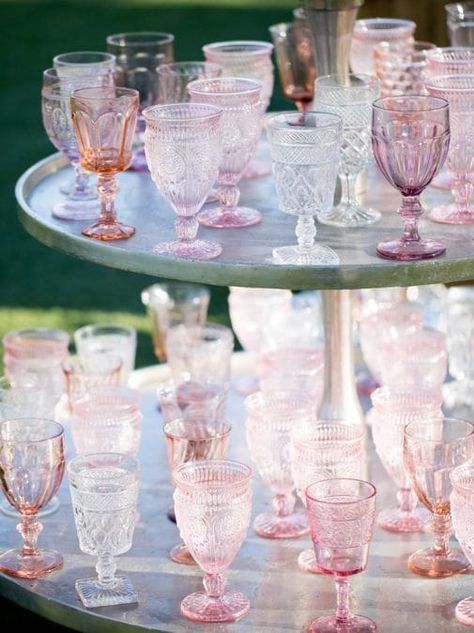 Glass Goblets, Pink Glassware, Cotton Candy Colors, Malibu Wedding, Colored Glassware, Deco Table, Vintage Glassware, Pink Glass, Stemware