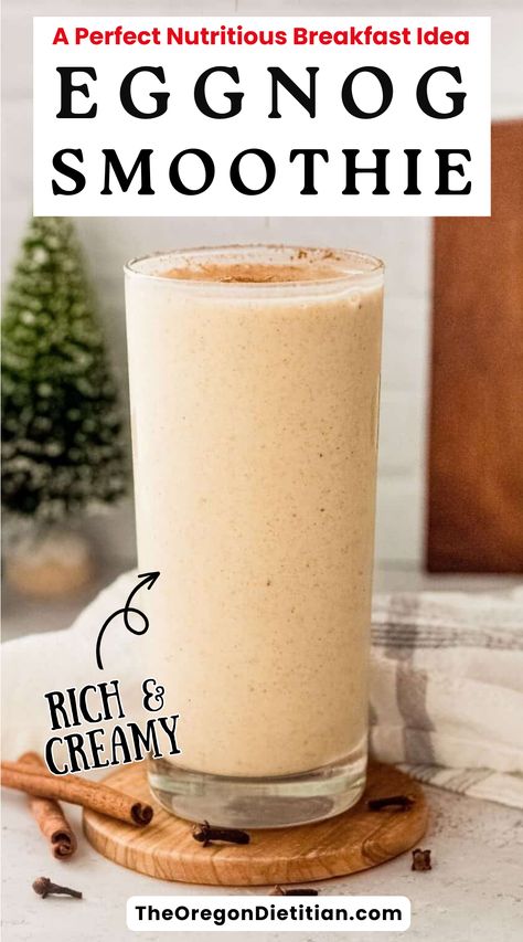 Enjoy the creamy goodness of my healthy eggnog smoothie. Made with nutritious ingredients like almond milk, bananas, protein powder and a touch of pumpkin pie spice, this guilt-free treat is the perfect way to satisfy your holiday cravings. Despite tasting like dessert, it’s nutritious enough to enjoy as a smoothie for breakfast. The rich and velvety texture pairs perfectly with the warm spices, creating a festive and comforting drink. #smoothie #festivedrinks #breakfastsmoothie Christmas Smoothie Recipes, Grinch Smoothie, Nighttime Smoothie, Sugar Free Eggnog, Eggnog Protein Shake, Eggnog Milkshake, Breakfast Protein Shake, Eggnog Smoothie, Warm Smoothies