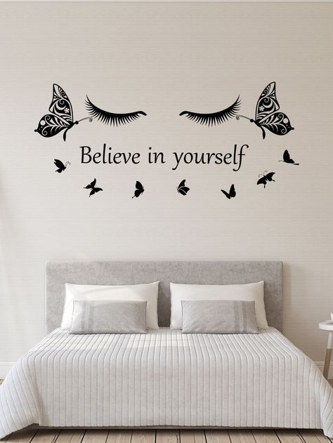 Slogan Graphic Wall Sticker #foodstickers Wall Art Designs For Bedroom, Wall Painting At Home Ideas, Aesthetic Room Stickers, Room Drawing Ideas Bedroom, Writing On Walls Bedroom, Art Wall Bedroom Drawing, Wall Drawing Bedroom Simple, Bedroom Stickers Wall, Room Wall Painting Ideas Creative