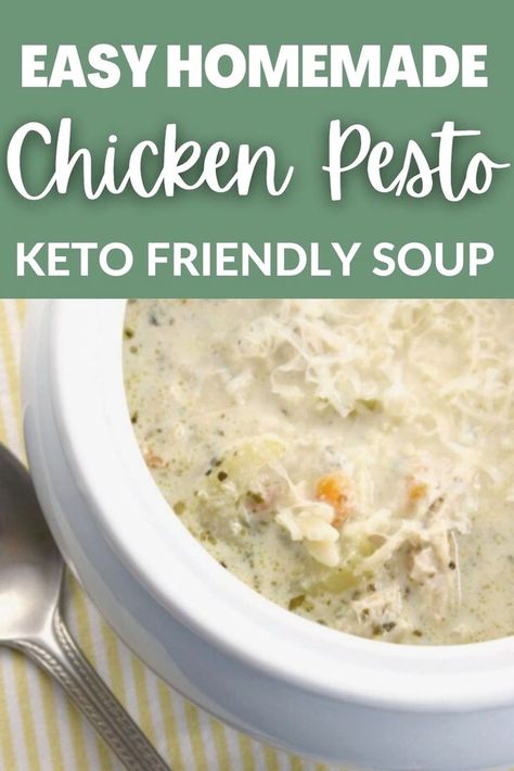 Winter is coming so it's time to stat prepping for soups and other comfort food - but that doesn't mean you have to stop your keto lifestyle! This week I'm giving you one of my favorite winter keto recipes ideas - Croc pot chicken soup! This keto meal idea is a delicious heart warmer on those winter days and the family will love it! Make as a keto friendly lunch, or for those nights where you don't fancy a big dinner! Pair with some gluten free bread and this homemade soup is a winner Chicken Pesto Soup, Easy Soups To Make, Pesto Soup, Slow Cooker Creamy Chicken, Big Dinner, Winter Soup Recipe, Summer Soup, Chicken Pesto, Fall Is In The Air