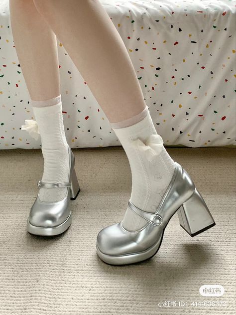 Socks Heels, White Mary Jane Shoes, Korean Shoes, Brand Clothes, White Socks, Girly Shoes, Aesthetic Shoes, Birthday Wishlist, Jane Shoes