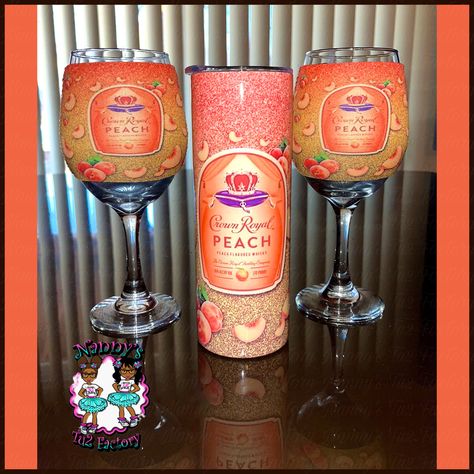 Lv Cup Design, Crown Royal Tumbler, Peach Crown Royal, Western Projects, Sublimation Tumbler Ideas, Blinged Bottles, Cricut Apps, Bedazzled Liquor Bottles, Alcohol Bottle Crafts