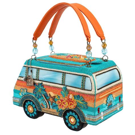 PRICES MAY VARY. Retro Surf Van Design: The Catch a Wave beaded handbag by Mary Frances takes on a playful, retro charm with its vibrant van-shaped design, featuring intricate beadwork that captures the essence of carefree happiness. Whimsical Details: Adorned with colorful flowers, swaying palm trees, and a surfboard motif, this handbag exudes a cheerful vibe, making it a whimsical accessory that radiates positivity and a love for adventure. Sturdy Non-Removable Top Handles: The non-removable t Fun Handbag, Novelty Purses, Whimsical Accessories, Retro Surf, Unique Handbags, Mary Frances, Florida Girl, Van Design, Unique Purses