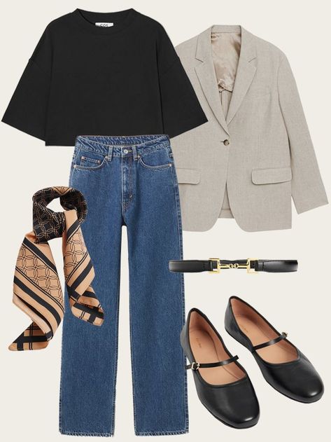 5 Easy Jeans-and-T-shirt Outfits I'm Wearing on Rotation Right Now Jeans And T Shirt Outfit, Ballet Flats Outfit, Don't Know What To Wear, Simple Wardrobe, Chic Jeans, Fashion Capsule Wardrobe, Flats Outfit, Spring 23, Blazer Outfit