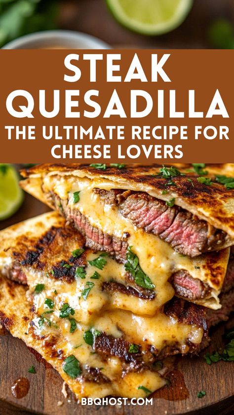 Indulge in this loaded steak quesadilla recipe with a zesty chipotle lime mayo that takes your quesadilla to the next level! Perfect for using leftover steak, these cheesy, beef-packed quesadillas are seasoned to perfection and so easy to make. Save this pin for later and click through for the full recipe! Fajita Quesadilla Recipe Steak, Flank Steak Quesadilla, Steak Quesadilla Sauce, Roast Beef Quesadillas, Philly Quesadilla, Restaurant Quesadillas, Steak Quesadilla Recipe Easy, Steak Tacos Recipes Easy, Steak Leftovers Ideas