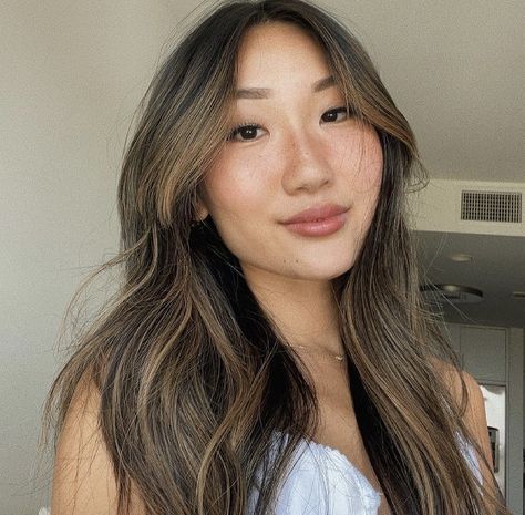 Partial Dimensional Highlights, Ash Brown Balayage Asian, Asian Hair Dye, Dimensional Highlights, Ash Brown Balayage, Honey Balayage, Brown Balayage, Asian Hair, Hair Inspo Color