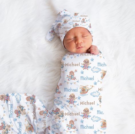 Blanket Bear, Baby Boy Swaddle, Hospital Photos Newborn, Personalized Swaddle Blanket, Cap Baby, Personalized Swaddle, Newborn Blanket, Blanket Design, Newborn Accessories