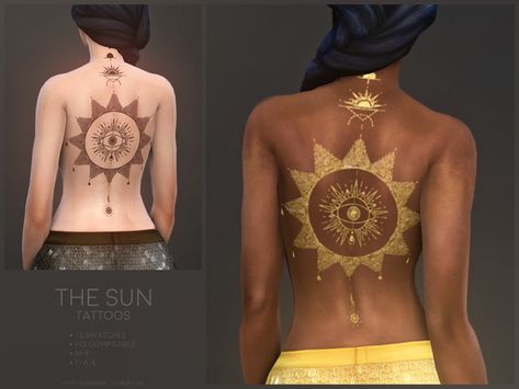 sugar owl's The Sun tattoos Sims 4 Cc Moon Tattoo, Tattoos Sims 4, Sims Tattoo, Cc Accessories, Sims 4 Tattoos, Sims 4 Traits, Makeup Cc, Free Sims 4, The Sims 4 Packs