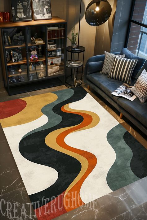 Mid Century, Mid Century Rug, Mid Century Modern Rug, Modern Area Rug, Mid Century Design Rug, Abstract Rug, For Living Room Rug, Gift Rug, Office Rug Y-918 Please make sure you buy the correct size. The size (40 cm X 60 cm )( Mat Size ) in my store is the smallest mat size. Our products consist of microfiber polyester and cotton. Microfiber polyester fabric surface. //The thickness of our rugs is 4-5 mm. //We produce our rugs as Non-Slip Cotton Base. // Our rugs are produced with 3D digital pri Mid Century Living Room Rug, Atomic Interior, Mid Century Apartment Decor, Area Rug Mid Century, Mid Century Rugs, Mid Century Apartment, Art Deco Mid Century Modern, Tufting Diy, Rug Mid Century Modern