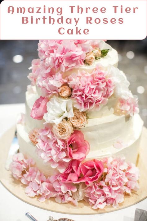 Three-tier wedding cakes are definitely a popular choice for couples. The standard size of 6″, 8″, and 10″ 3-layer tiers, would give you approximately 90 portions, which is a good amount of serving for an average-sized wedding #jsyummy #yummy #sweets #js #three #layer #cake #design #birthday #3tier #birthdaycake #forboy #3layer #cakephotos #babygirl #bestcake #decoration #wedding #simple3 #tierwedding #cakeimage #rosegold #easy #amazing #unique #stunning #trending. Layer Cake Design, Cake Design Birthday, Three Layer Cake, Roses Cake, Tiered Cakes Birthday, Tiered Cake Design, Three Tier Cake, Modern Cakes, Birthday Roses