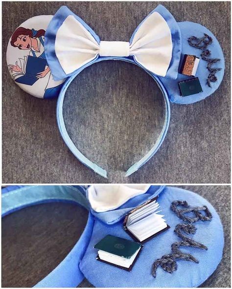 Beauty and the Beast themed Minnie Ears by The Kingdom Spellroom on Facebook and Instagram. So adorable!!! Beauty And The Beast Mouse Ears, Beauty And The Beast Mickey Ears, Beauty And The Beast Ears, Disneyland 2023, Small World Disneyland, Dog Monster, Beauty And The Beast Diy, Disney Headband, Ear Ideas