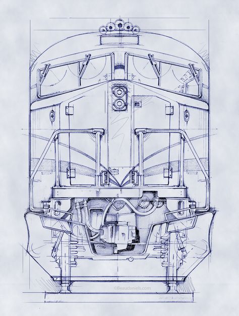 GE blueprint project. on Behance Drawing Sites, Train Drawing, Railroad Art, Patent Art Prints, Technical Illustration, Train Art, Old Trains, Steampunk Design, Patent Art