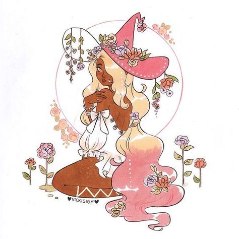 Pink Witch, Witch Drawing, Twitter Art, Arte Sketchbook, Witch Art, Magic Art, Pretty Art, Character Design Inspiration, Twitter Instagram