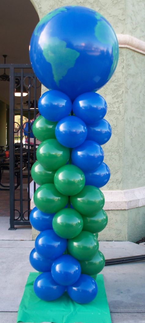 its earth week.   Call us for your earth balloon decor  Did you know that latex balloons are completely safe to the environment.   they are natural rubber, and degrade the same way as an oak leaf. Earth Day Balloons, Earth Day Balloon Garland, Earth Day Party Decorations, Earth Day Event Ideas, Earth Balloon, Balloons Columns, Multicultural Night, Holiday Balloons, Balloon Tower