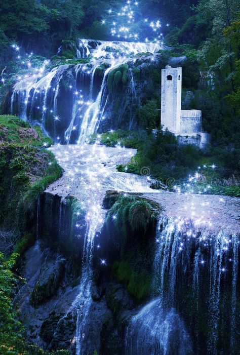 Magic waterfall. Fairytale cascade with sparkling lights , #AFFILIATE, #Fairytale, #waterfall, #Magic, #lights, #sparkling #ad Lagoon Aesthetic, Magic Waterfall, Magical Waterfall, Waterfall Aesthetic, Ethereal Core, Fairytale Theme, Waterfall Art, Secret Room, Fairy Images