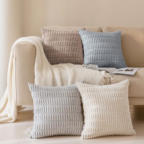 PRICES MAY VARY. Polyester Fiber ✅ Material -- 100% Polyester 🤩 Soft And Comfortable -- The Softalker corduroy throw pillow cover is made of durable and premium corduroy material which provides you with a comfy and high-quality experience. 💚 Unique Design -- Our couch pillow covers with boho and neat textured stripes on both sides, our beautifully crafted pillowcase adds elegance and warmth to your home decor. 👍 Hidden Zipper -- Each throw pillows for couch is equipped with a smooth hidden zi Throw Pillows For Grey Couch, Pillows For Grey Couch, Throw Pillows Couch, Couch Pillow Covers, Grey Couches, Couch Blanket, Corduroy Material, Pillows For Couch, Farmhouse Boho