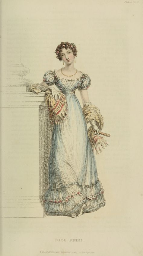 1824 - Ackermann's Repository Series 3 Vol 4 - August Issue Western Womens Fashion, 1820s Fashion, Regency Gown, Regency Era Fashion, 1800s Fashion, Regency Dress, Regency Fashion, 19th Century Fashion, Regency Era