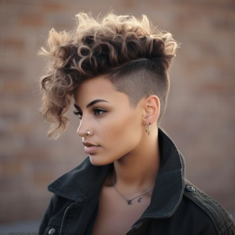 Get Your Curls Back, Short Curly Mohawk, Curly Mohawk Hairstyles, Curly Mohawk, Curly Undercut, Short Shaggy Haircuts, Curly Pixie Haircuts, Grey Curly Hair, Shaved Side Hairstyles