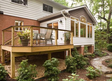 Second Level Deck Ideas, Elevated Deck Ideas, Under Deck Landscaping, Two Level Deck Ideas, Two Level Deck, Accessible House, Deck Landscaping, Under Deck, Wood Edging