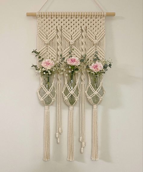 How to make a macrame plant hanger🌿 You can watch the video on my youtube channel!🤩 Let’s make it together~~ Macrame Flower Holder, Macrame Plant Wall Hanger, Hand Embroidery Patterns Free Printable, Beading Patterns Free Tutorials, Cross Stitch Patterns Free Disney, Macrame Wall Plant Hanger, Diy Macrame Plant Hanger Tutorials, Hoop Crafts, Macrame Wall Hanging Tutorial