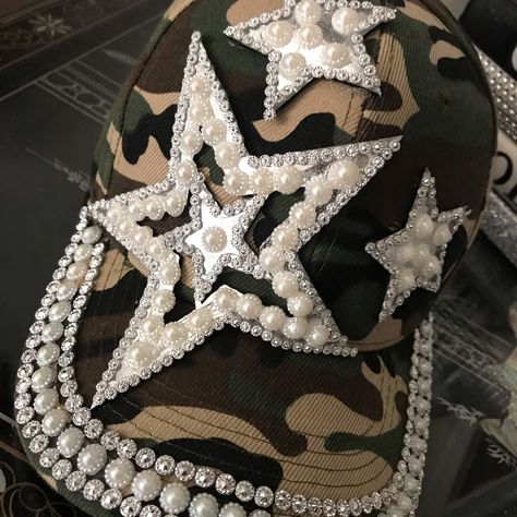 This Is A Beautiful Never Worn One Size Fits All, Blinged And Glammed Camouflaged Baseball Cap With Velcro Closer. Bling Crocs, Yankee Hat, Bling Hat, Fancy Socks, Diy Outfits, Fashion Trend Inspiration, Custom Made Hats, Diy Wings, Dope Hats