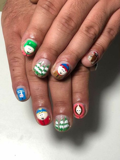 Manicura de south park en hombre chile That 70s Show Nails, South Park Nail Designs, South Park Inspired Nails, South Park Nail Art, Southpark Nails, South Park Outfits, South Park Nails, Sonic Nails, South Park Aesthetic