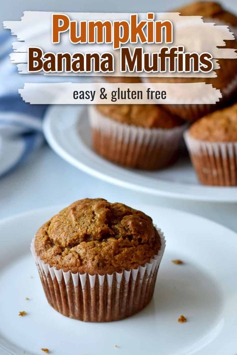 Gluten Free Pumpkin Banana Muffins, Gluten Free Banana Pumpkin Muffins, Banana Pumpkin Muffins, Spiced Muffins, Flourless Muffins, Gf Muffins, Pumpkin Banana Muffins, Gluten Free Banana Muffins, Banana Muffins Easy