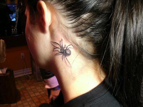 Spider On Neck Tattoo, Spider Neck Tattoos Women, Spider Behind Ear Tattoo, Spider Neck Tattoo, Back Ear Tattoo, Neck Tattoo Women, Side Neck Tattoo, Web Tattoo, Neck Tattoos Women