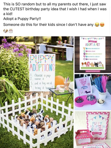 Fun birthday idea. No goodie bags needed Adopt A Puppy Party, Dog Adoption Party, Puppy Adoption Birthday Party, Puppy Birthday Party Invitations, Pet Adoption Birthday Party, Pet Adoption Party, Adopt A Puppy, Market Day Ideas, Birthday Party Idea