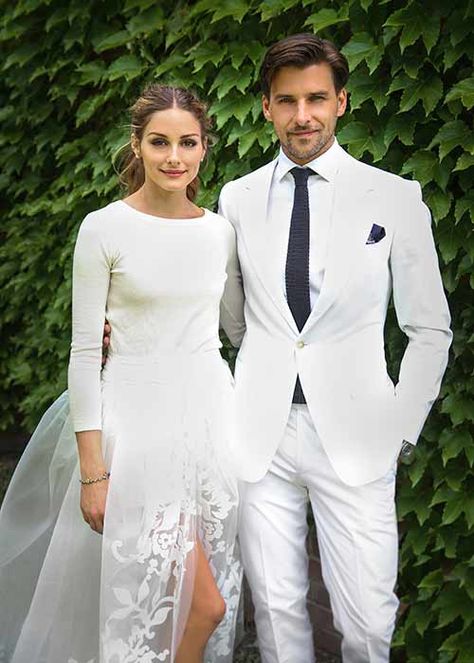 Celebrity brides who didn't wear a traditional wedding dress – from Emily Ratajkowski to Marie Chevallier - Photo 6 Olivia Palermo Wedding Dress, Olivia Palermo Wedding, Tulle Skirt Wedding Dress, Famous Wedding Dresses, White Wedding Suit, Celebrity Bride, Celebrity Wedding Dresses, Poppy Delevingne, Bridal Jumpsuit