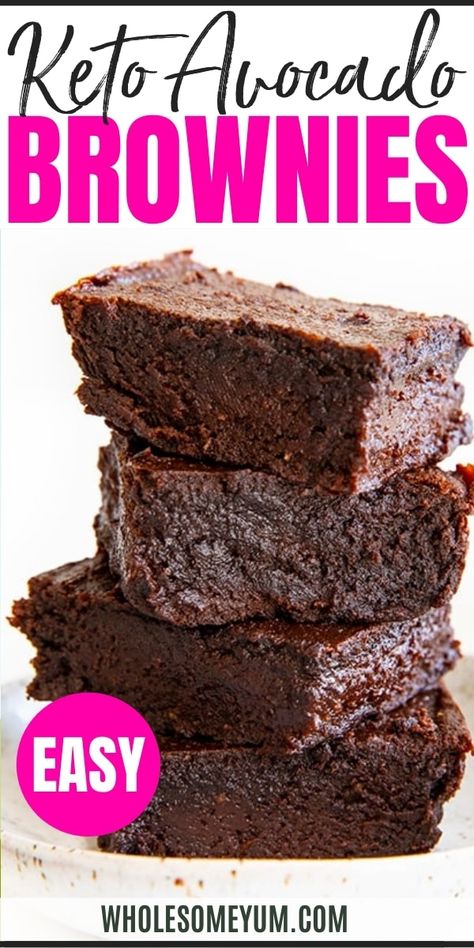 Fudgy Keto Avocado Brownies Recipe - The easiest, best avocado brownie recipe! These healthy keto avocado brownies are SUPER FUDGY and ready in 30 minutes. #wholesomeyum Keto Avocado Brownies, Avocado Recipes Dessert, Avocado Dessert, Avocado Brownies, Keto Bars, Wholesome Yum, Keto Cake, Keto Dessert Easy, Low Carb Sweets