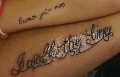 •Couple tattoo• "because you're mine, I walk the line" #JohnnyCash Line Tattoo Couple, I Walk The Line Tattoo, Walk The Line Tattoo, Cute Couple Tattoo, I Walk The Line, Tattoo Couple, Cute Couple Tattoos, You're Mine, Couple Tattoo