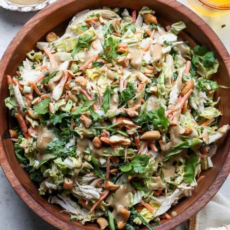 Chicken Cashew Crunch Salad - Dishing Out Health Cashew Crunch Salad, Salad Chickpeas, Entree Salads, Salad Cabbage, Cashew Crunch, Chickpeas Salad, Chicken Cashew, Vegan Chicken Salad, Dishing Out Health