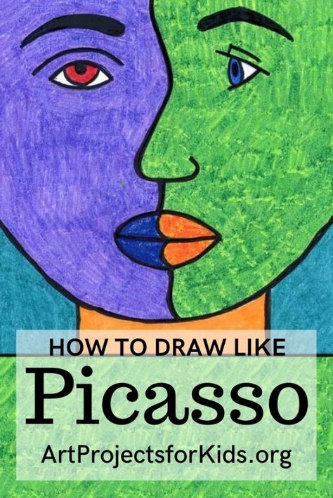 Cubism Art Ideas Easy Step By Step, Picasso Art Project, Picasso Kids, Picasso Cubism, Picasso Portraits, Picasso Drawing, Creative Art Projects, Pablo Picasso Art, Tutorial Drawing