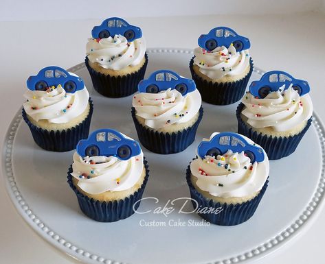 Blue Car Themed Birthday Party, Car Cupcakes For Boys, Car Birthday Cupcakes, Blue Car Birthday Theme, Police Cupcakes Ideas, Cupcakes For Boys Birthday, Car Themed Cupcakes, Car Cupcakes, Police Birthday Cakes