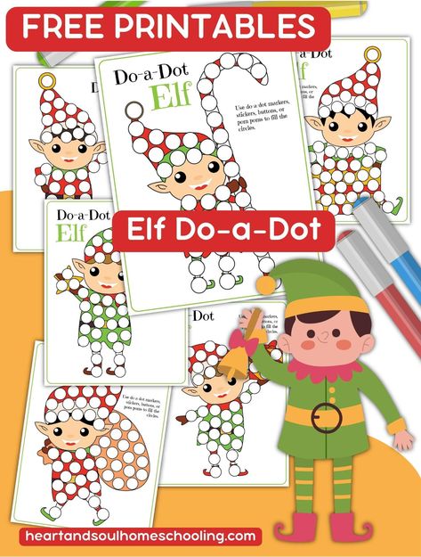 Do a dot printables are so much fun for preschoolers! Download these free Elf do a dot printables to practice fine motor skills with a Christmas theme. via @destinyblogger Preschool Elf Activities, Elf Worksheets Free Printables, Christmas Do A Dot Printables Free, Elf Activities For Kids, Preschool Elves, Fine Motor Worksheets, Homeschool Holidays, Elf Crafts, Free Homeschool Printables