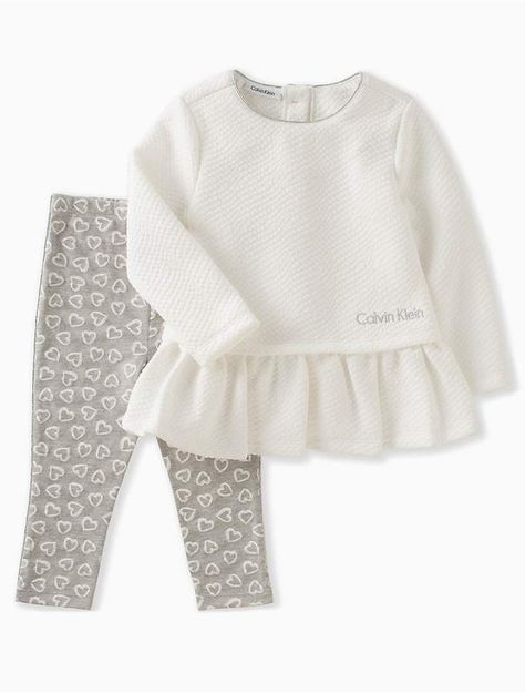 Girls 2-Piece Pattern Tunic   Heart Legging Set Calvin Klein Girls, Girls Tunics, Tunic Leggings, Newborn Girl Outfits, Fashionable Baby Clothes, Tunic Pattern, Leggings Set