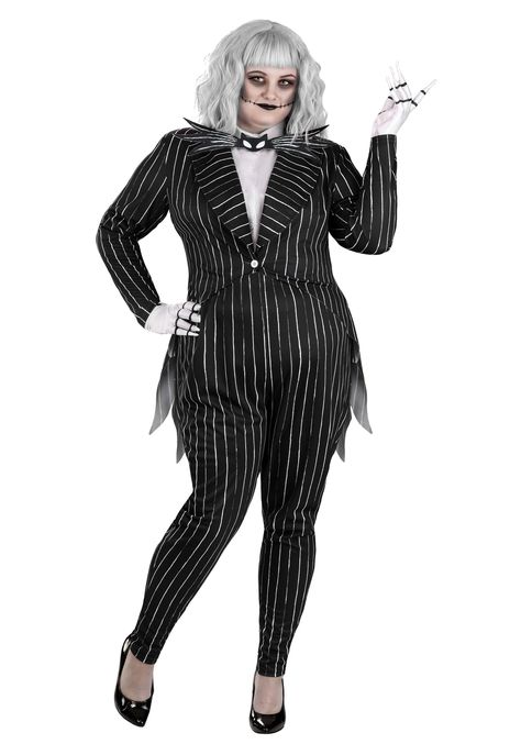 PRICES MAY VARY. Size: 2X GHOULISHLY GRAND: Transform into the eerie Pumpkin King himself with our Women's Plus Size Jack Skellington Halloween Costume! Embrace Jack's iconic style with a flowing coat and pinstripe jumpsuit, perfect for hauntingly chic Halloween fun. Let your spooky side shine as you reign supreme in the pumpkin patch, captivating all with your regal and ghoulish elegance. ENCHANTING ELEGANCE: Step into a world of whimsy with our Disney Jack Skellington Costume! This meticulousl Jack Skellington Halloween Costume, Skellington Costume, Halloween Costume Adult, Jack Skellington Costume, Plus Size Disney, Pinstripe Jumpsuit, Disney Nightmare Before Christmas, Chic Halloween, Pumpkin King