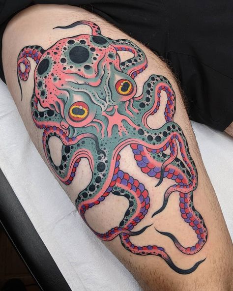 1,539 Likes, 16 Comments - Zach Black (@zachblacktattoos) on Instagram: “Black healed color's new. Got to finish nates first tattoo today. - - - - - #tattoo #tattoos…” Octopus Images, Today Tattoo, Octopus Squid, Jellyfish Tattoo, Ocean Tattoos, Tattoo Traditional, Octopus Tentacles, Octopus Tattoo, Traditional Tattoo Art