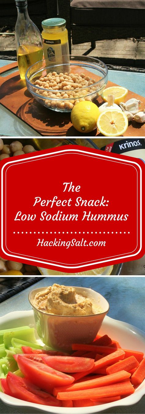 Low Sodium Hummus - 5 Ingredients for this perfect Low Sodium Snack! Low Sodium Snacks, Salt Free Recipes, Heart Healthy Recipes Low Sodium, Low Salt Recipes, Dash Diet Recipes, Low Sodium Recipes Blood Pressure, Low Sodium Diet, Blood Pressure Food, Blood Pressure Diet