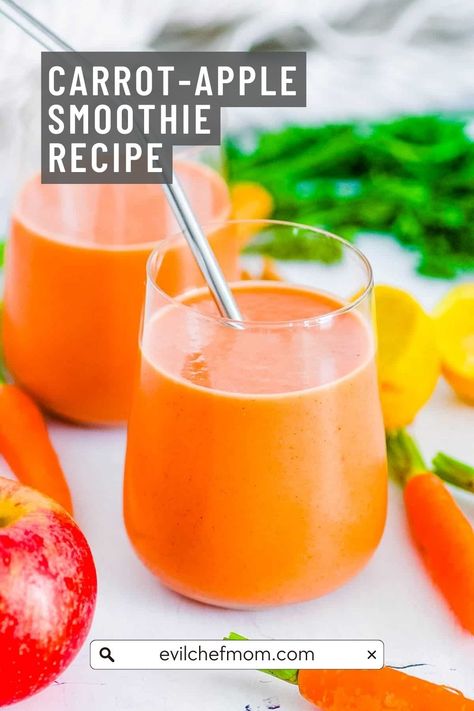 Carrot-Apple Smoothie Recipe Carrot Apple Smoothie Recipes, Carrot Apple Smoothie, Apple Smoothie Recipes, Blueberry Smoothie Recipe, Ginger And Lemon, Apple Smoothie, Lemon Drink, Fresh Turmeric, Food Substitutions