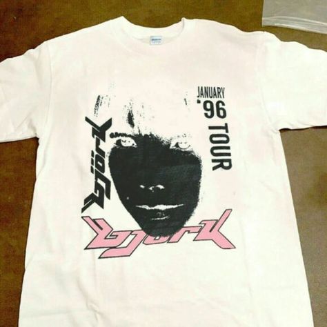 Bjork 1996 Japanese Tour Promo White T-Shirt Leavers Shirt, Yabujin Core, Punk Posters, Tshirt Inspiration, Tee Outfits, Clothing Brand Ideas, Aliexpress Finds, Contemporary Graphic Design, Acubi Fashion