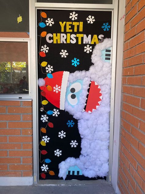 Christmas Doors Decorated, School Winter Door Decorating Contest, Yeti For Christmas Door, Christmas Door Decorations Winter Wonderland, Happy Holidays Door Decorations, Best Christmas Classroom Doors, Christmas Door Decoration For Classroom, Christmas Door Decorating Contest Nursing Home, Christmas Classroom Door Funny