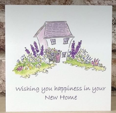 Congratulations On Your New Home Cards Handmade, New Home Art, Watercolour New Home Card, Welcome Card Ideas Handmade, New Home Cards Handmade, New Home Illustration, Welcome Home Cards, New Home Greetings, Painted Cards